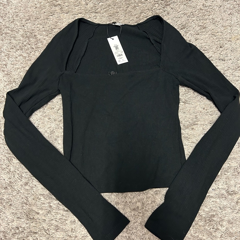 Garage Women's Black Ribbed Long Sleeve Top
